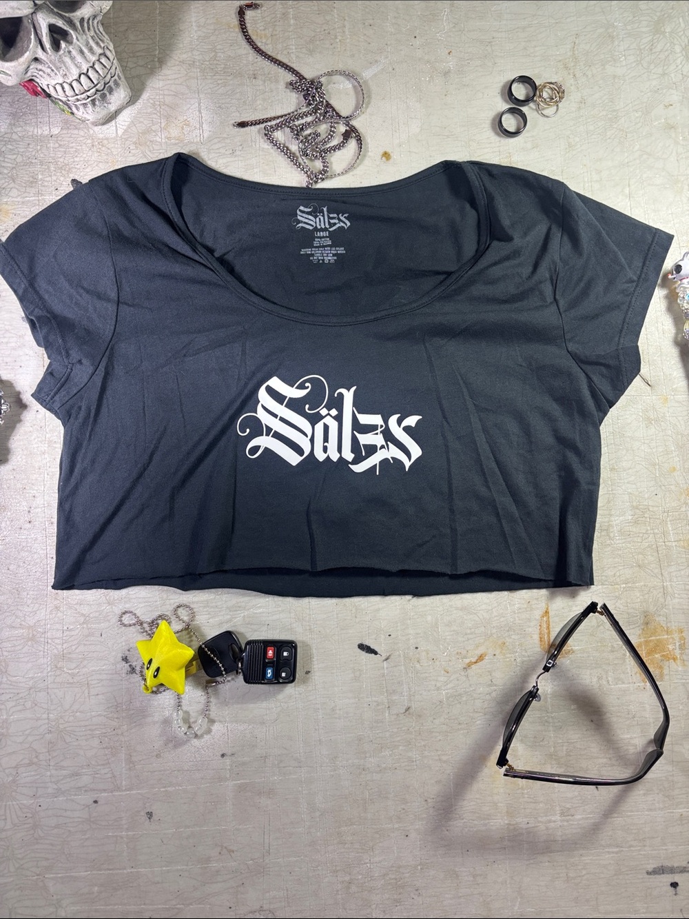 Black Cropped Logo Tee — Women's Scoop Neck Crop Top